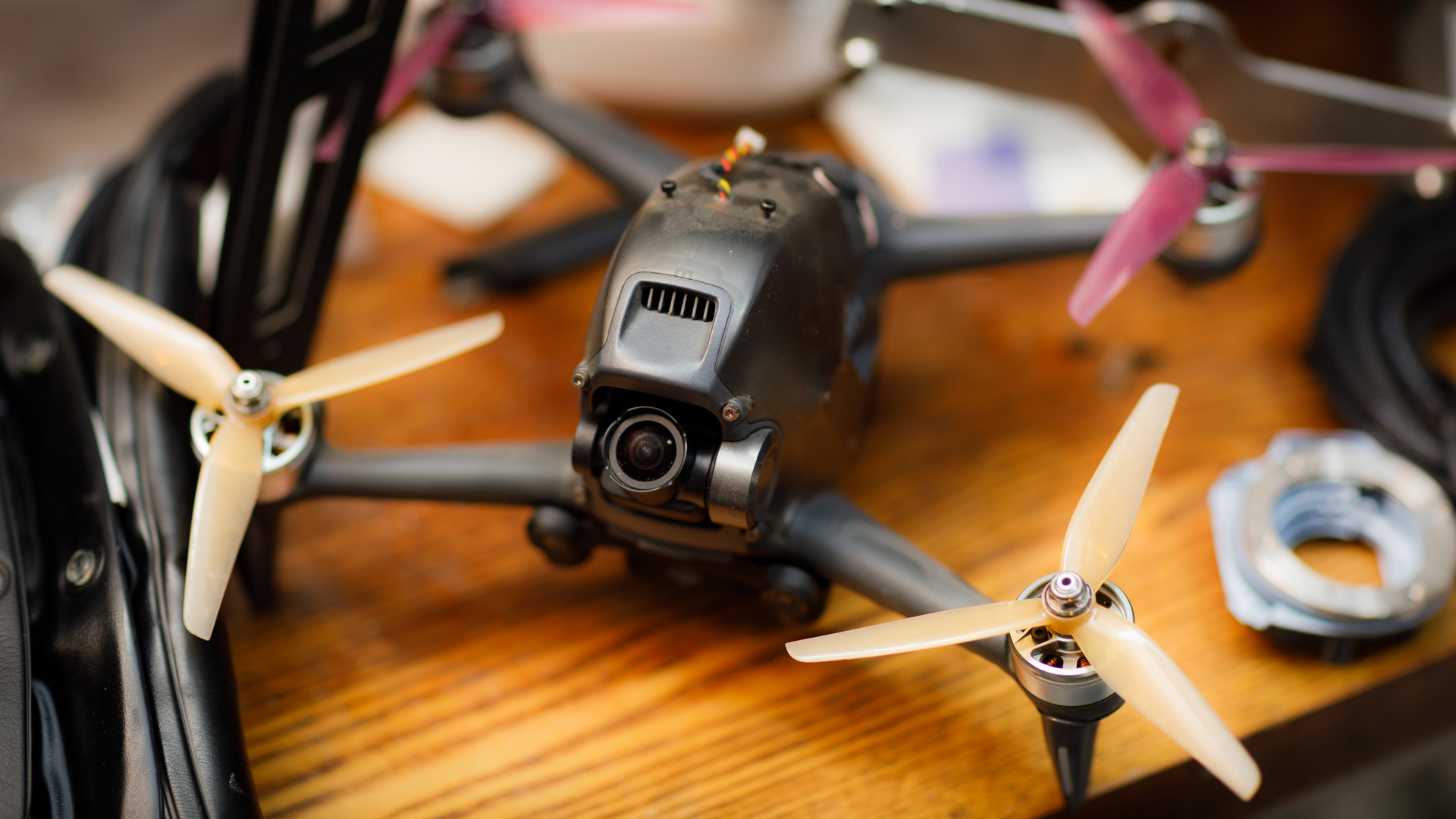 Workshop and repair production quadrocopter drones with parts stuff